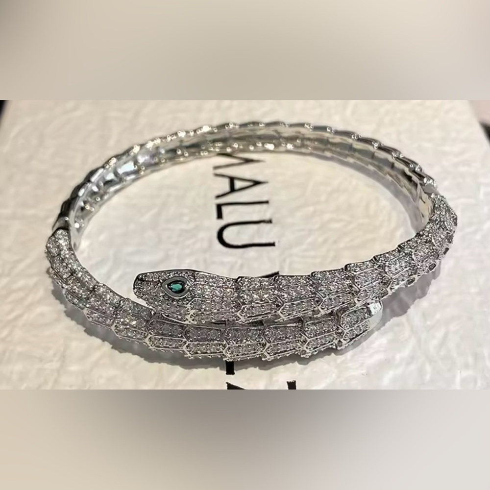 Crystal Snake Cuff Bracelet | Silver Statement Bangle Glam | Old Money Luxe